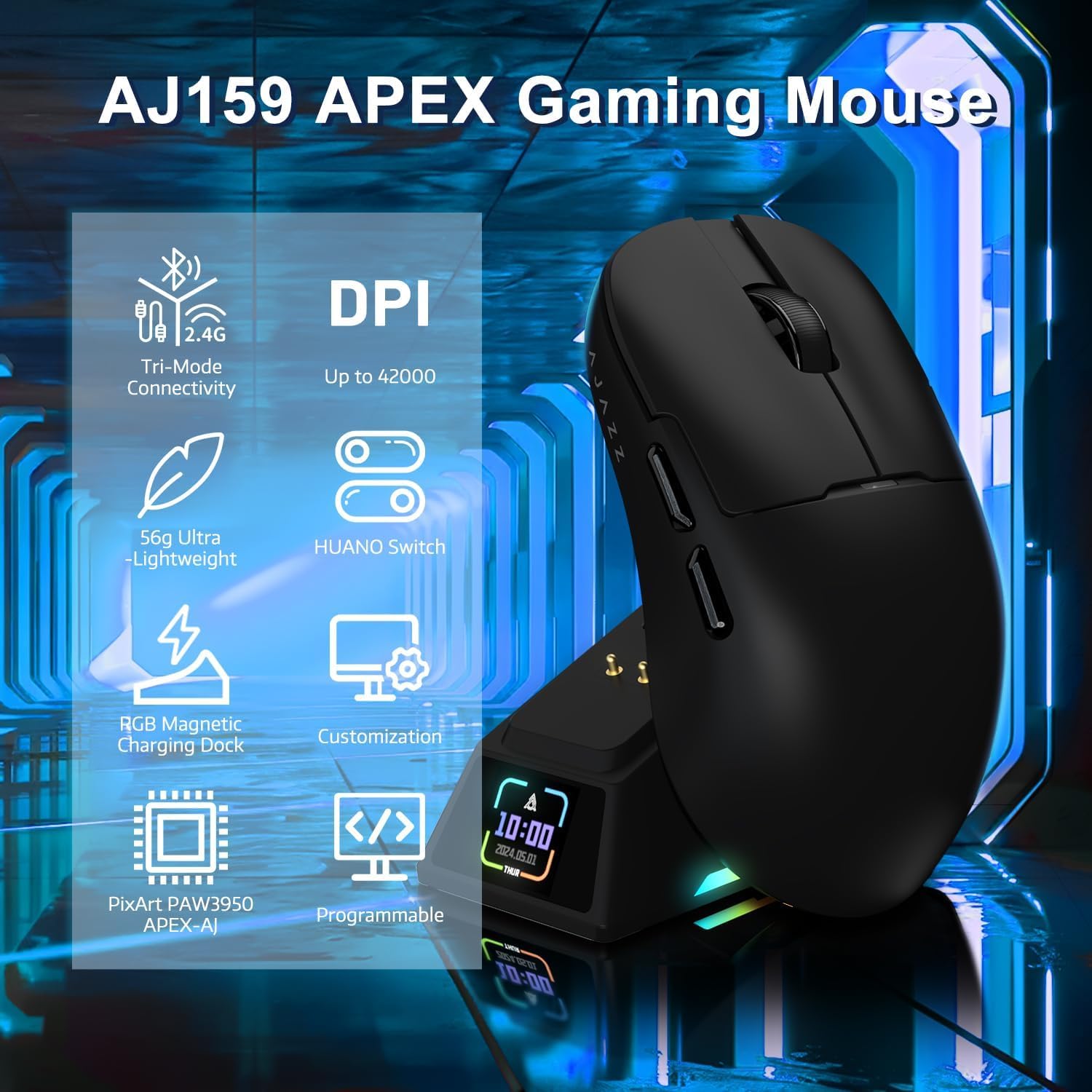 ATTACK SHARK x A.JAZZ AJ159APEX Mouse sem fio para jogos de 8kHz